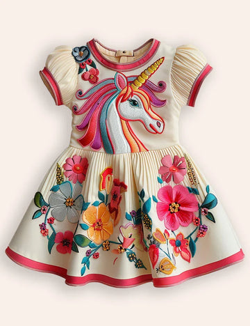 Flower Unicorn Appliqué Dress